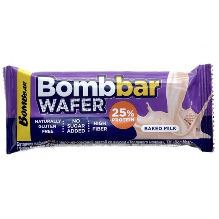 Батончик Бомбар (BombBar) Wafer вафельный с молочно-ореховой пастой со вкусом топленого молока 32 г