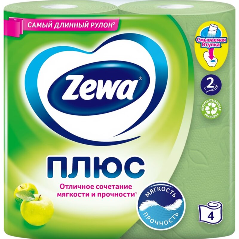Туалетная бумага Zewa Plus двухслойная Яблоко 4 шт.