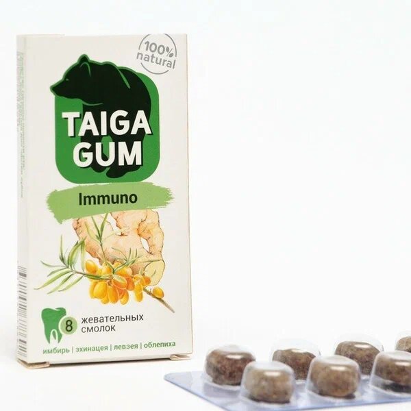 Смолка жевательная Taiga gum immuno без сахара 8 шт.