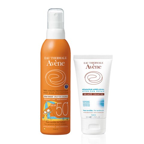 Набор Avene: спрей солнцезащитный детский SPF 50+ 200 мл+крем-гель восстанавливающий после солнца 50 мл