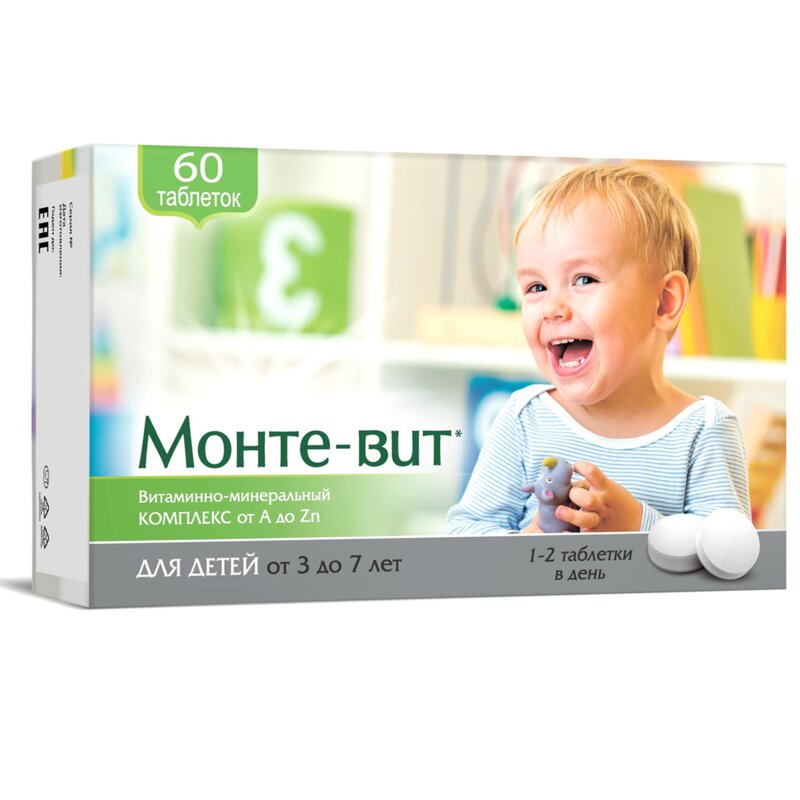 Монте-Вит А-Zn для дет 3-7 лет таблетки 60 шт.