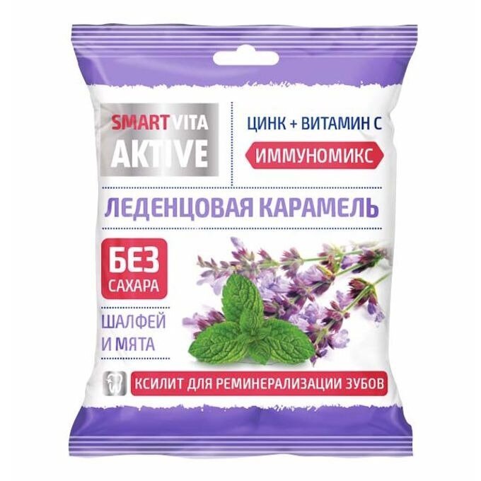 Карамель леденцовая Vita aktive без сахара с цинком+вит С со вкусом шалфей/мята 60 г
