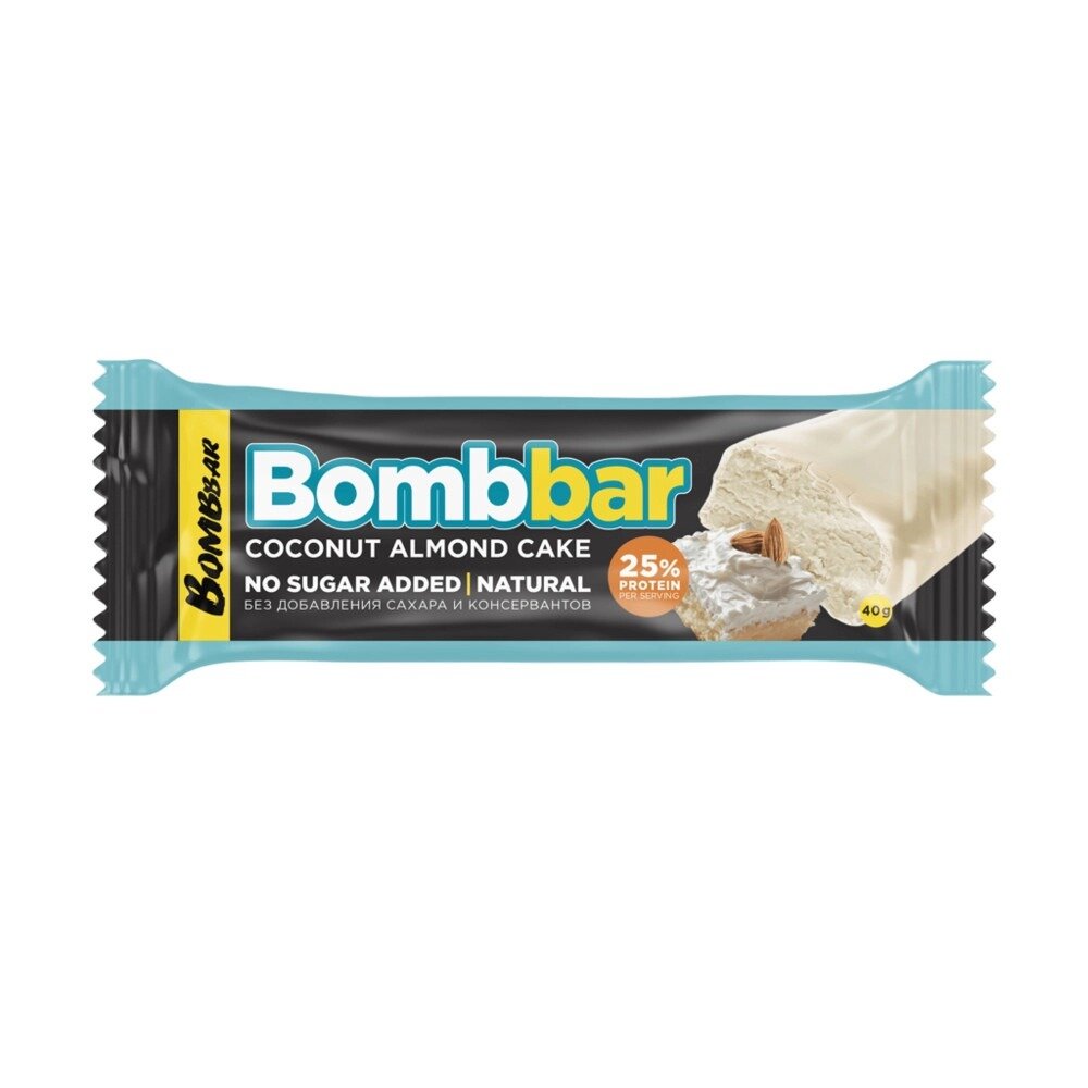Батончик глазированный в шоколаде Бомбар (BombBar) миндально-кокосовый торт 40 г