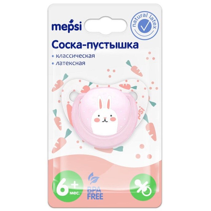 Соска-пустышка латексная Mepsi арт.0376 классическая Зайчик с 6 мес.