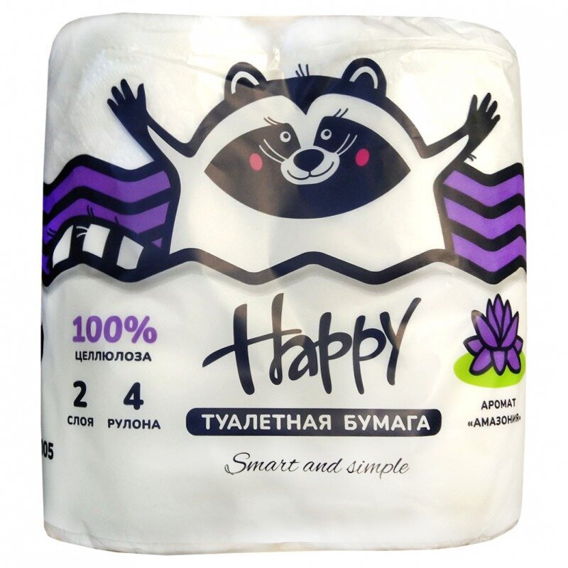 Бумага туалетная HAPPY с ароматом Амазония 2 слоя 4 шт.