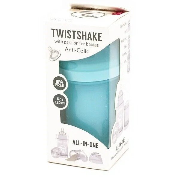 Бутылочка Twistshake антиколиковая для кормления с контейнером пастельный синий 180 мл