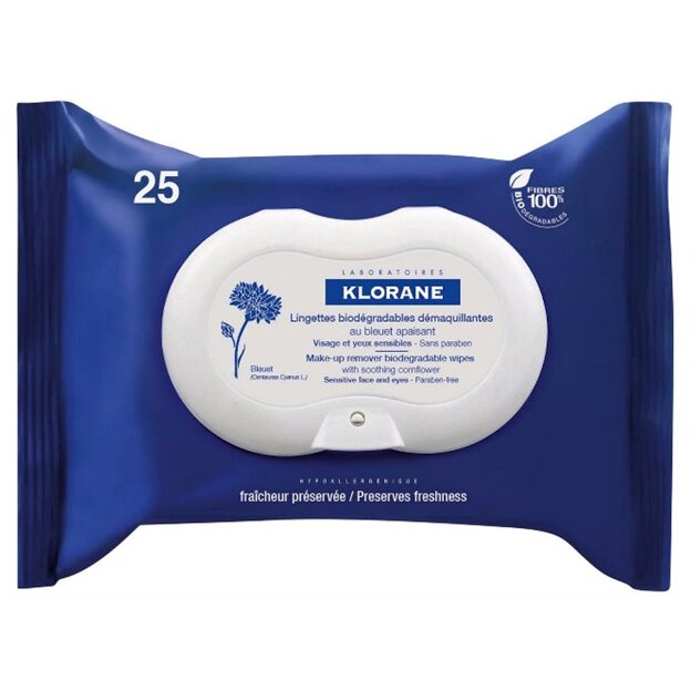 Салфетки Klorane для снятия макияжа с эктрактом василька 25 шт.