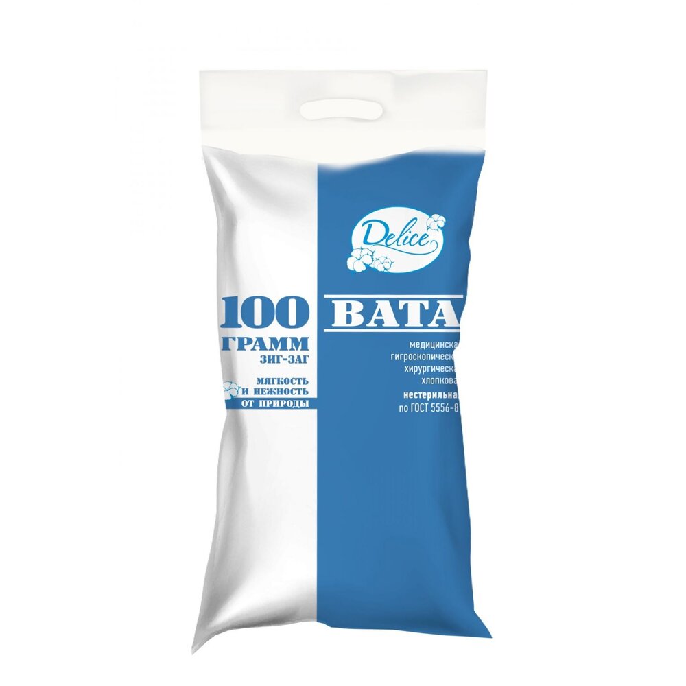Вата Delice хирургическая нестерильная зиг-заг 100 г
