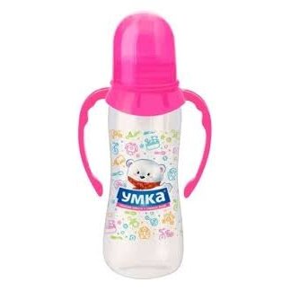 Бутылочка УМКА арт.225\ с силиконовой соской с ручками розовый 6 мес+ 250 мл