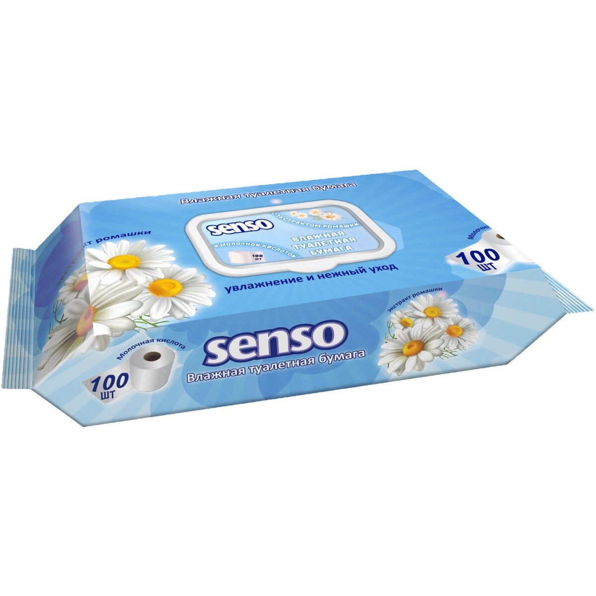 Туалетная бумага влажная с экстрактом ромашки и молочной кислотой Senso/Сенсо 100 шт.