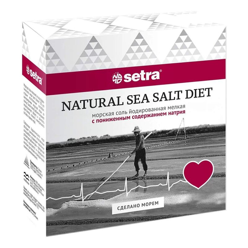 Setra соль морская пищевая йодированная с пониженным содержанием натрия 500 г