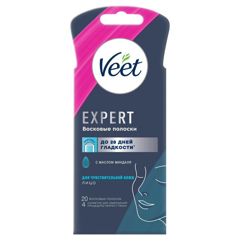 Восковые полоски для лица Veet Expert для чувствительной кожи 20 шт.