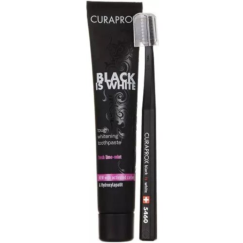 Зубная паста Curaprox Black is White 90 мл + зубная щетка CS5460 Black