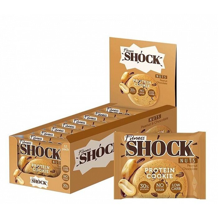 Печенье FitnesShock NUTS протеиновое Арахис-Шоколад без сахара 40 г 12 шт.