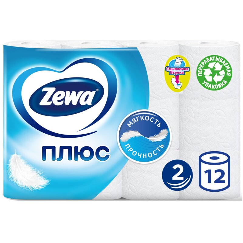 Туалетная бумага Zewa Plus двухслойная белая 12 шт.