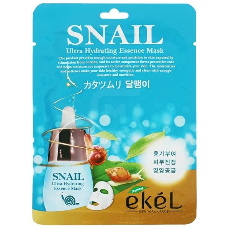 Маска для лица EKEL ткан с муцин улит Snail Ultra Hudrating Essence Mask x1