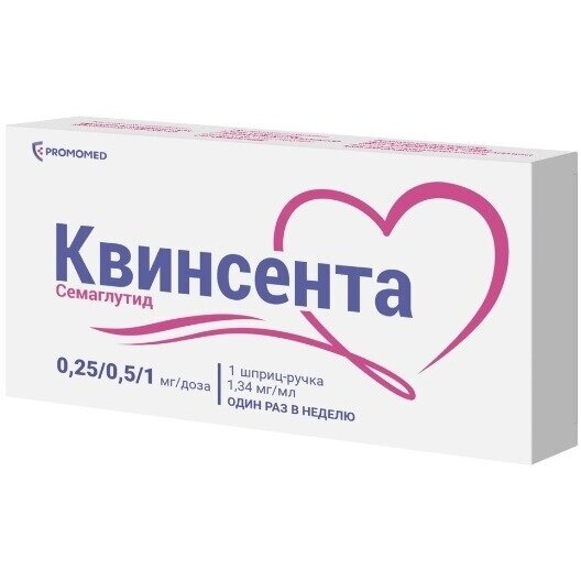 Квинсента раствор для подкожного введения 0,25/0,5/1 мг/доза 3 мл шприц-ручка 1 шт. в комплекте с иглами 6 шт.