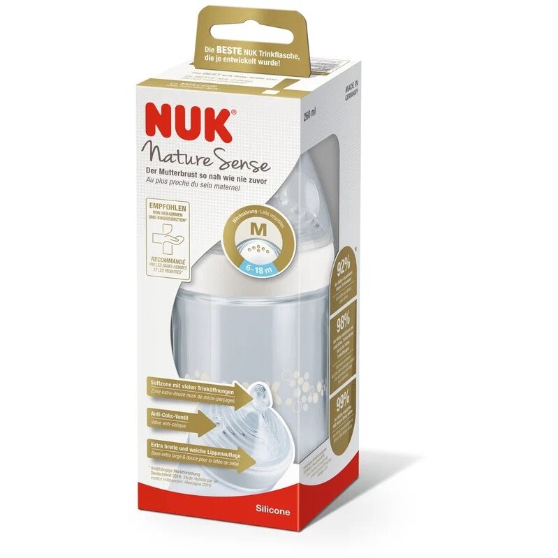 Бутылочка антиколиковая Nuk nature sense 6+мес. с силиконовой соской р.m 260 мл