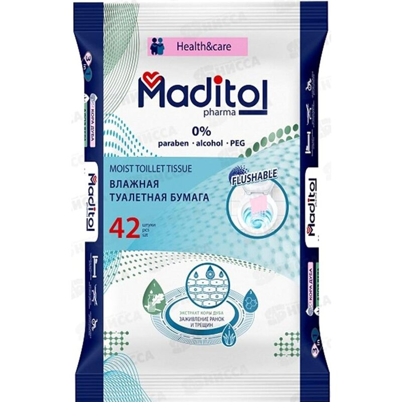 Maditol pharma туалетная бумага влажная с корой дуба 42 шт.