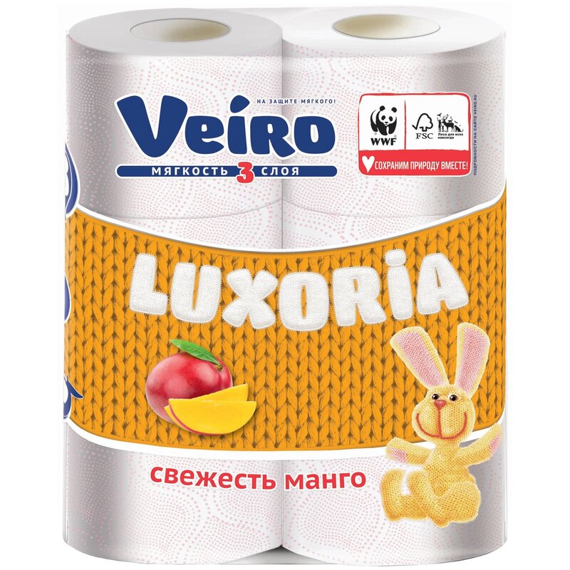 Бумага туалетная Linia veiro luxoria манго трехслойная 6 шт.