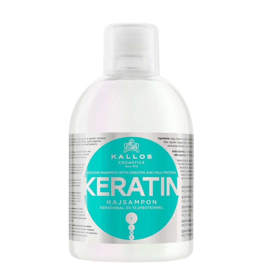 Kallos шампунь kjmn для сухих поврежденных и химически обработанных волос с кератином и экстрактом молочного протеина 1000 мл