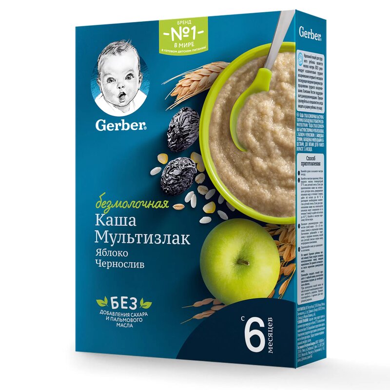 Gerber каша безмолочная мультизлаковая 180г чернослив/яблоко