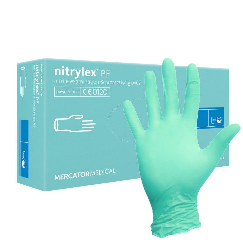 Перчатки Mercator medical nitrylex pf смотровые н/стер. нитриловые неопудр. текстурир. зеленые размер m 1 пара