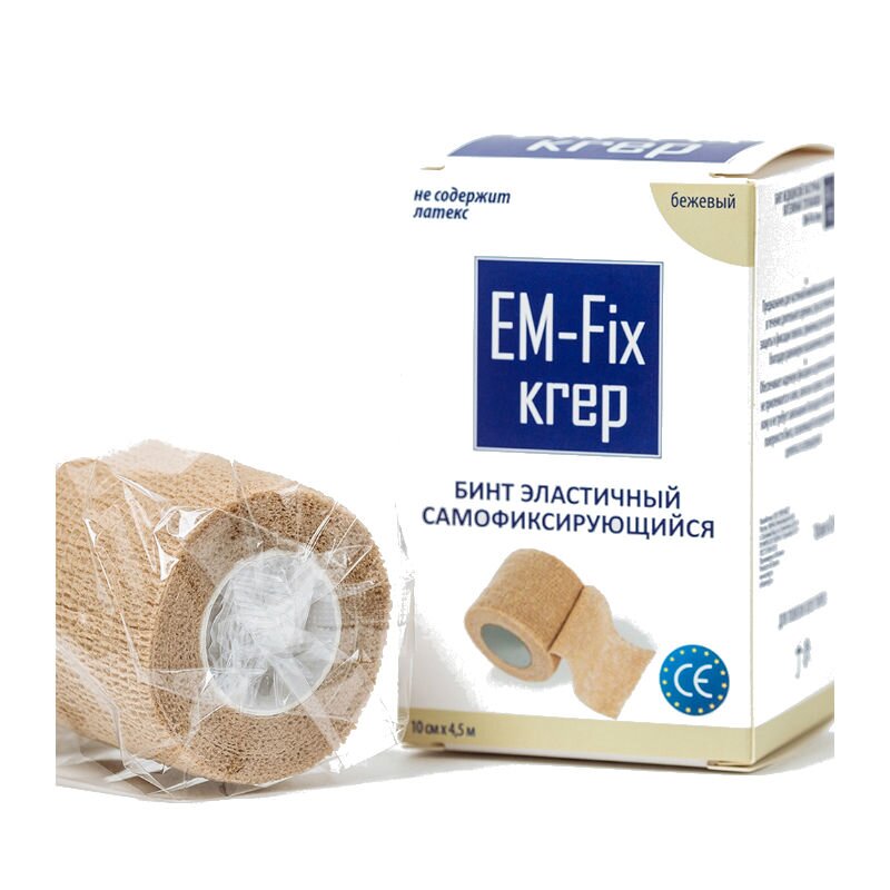 Бинт Em-fix krep медицинский эластичный самофиксирующийся бежевый 10 см х 4,5 м 1 шт.