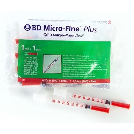 Шприц BD Micro-Fine Plus инсулиновый 1 мл U-40 0,3 x 8 мм 30G 10 шт.