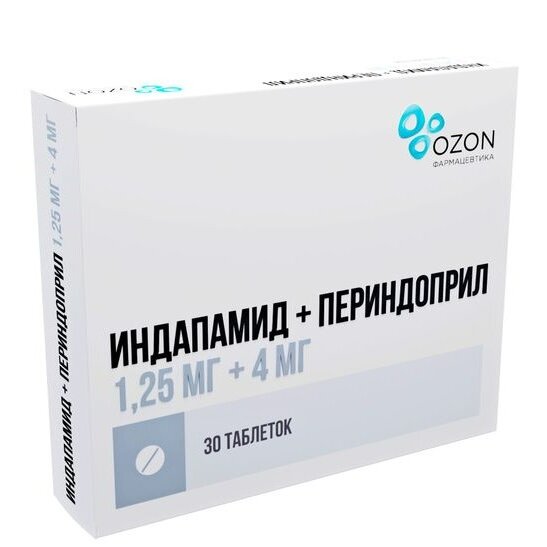 Индапамид+периндоприл таблетки 1.25мг+4мг 30 шт.