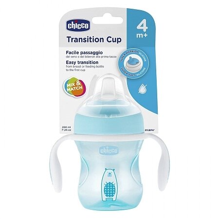 Чашка-поильник 4+ Chicco transition cup силиконовый носик голубой 340624018 200 мл