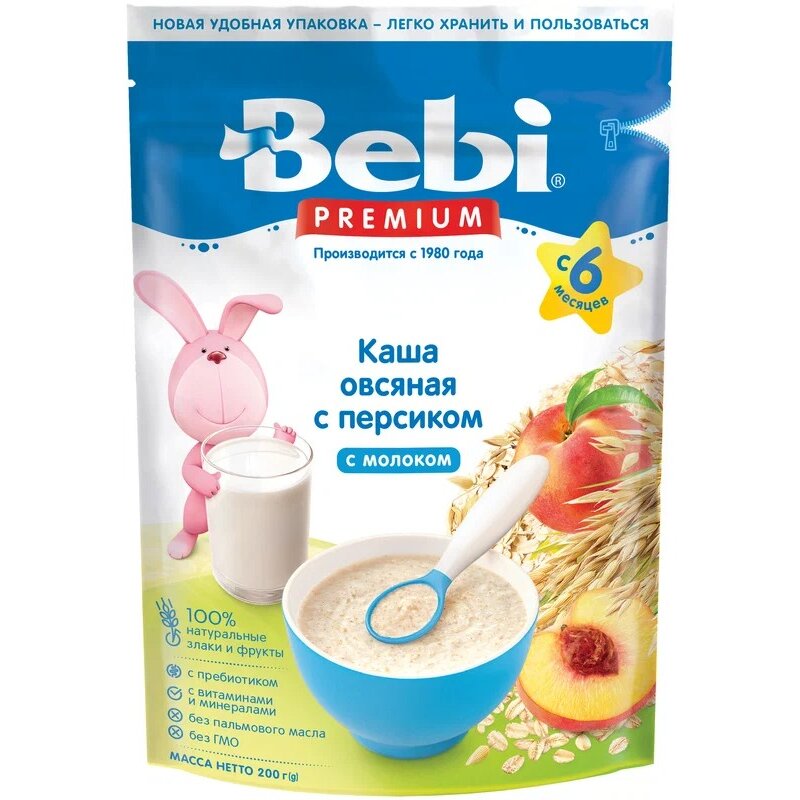 Каша молочная Bebi Premium овсяная с персиком с 6 месяцев 200 г