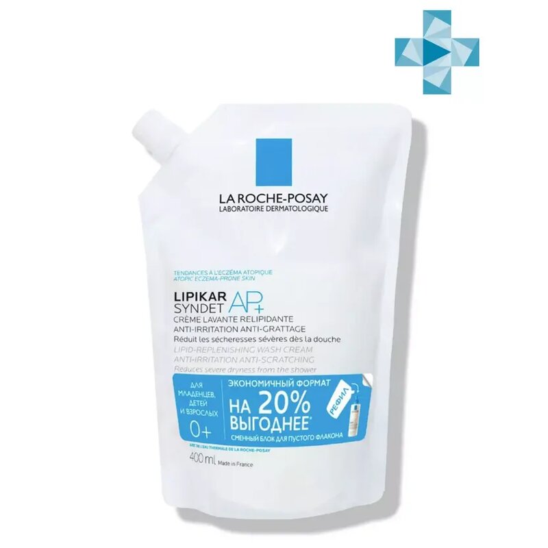 Крем-гель для лица и тела для атопичной кожи взрослых и младенцев Lipikar Syndet AP+ La Roche Posay сменный блок 400 мл
