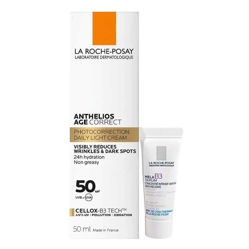 Набор La Roche-Posay Anthelios: антивозрастной крем SPF50 50 мл + уход против пигментации SPF30 3 мл
