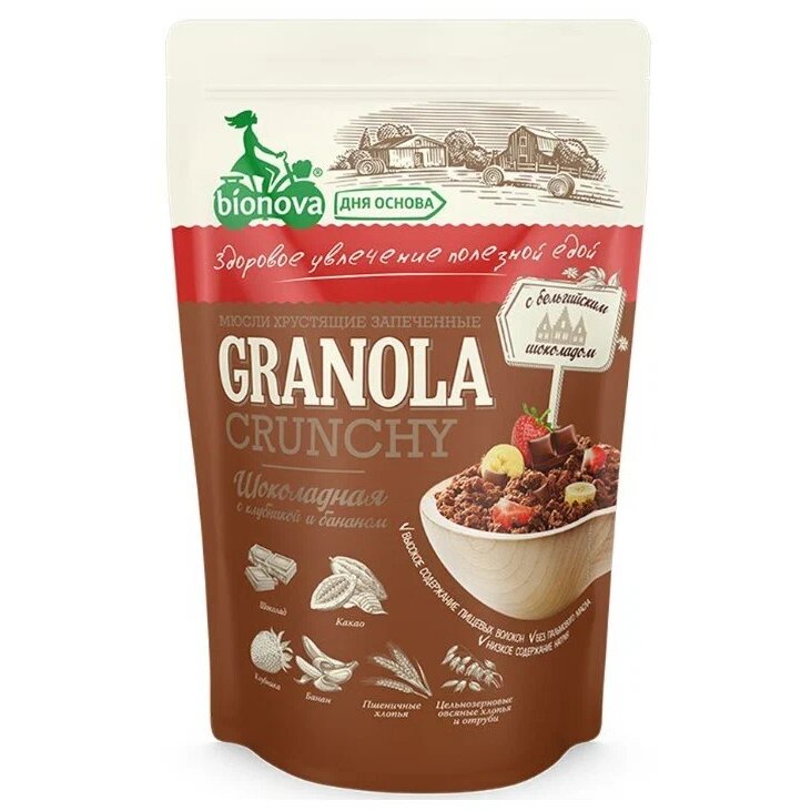 Мюсли Bionova Шоколадные с клубникой/бананом 400 г