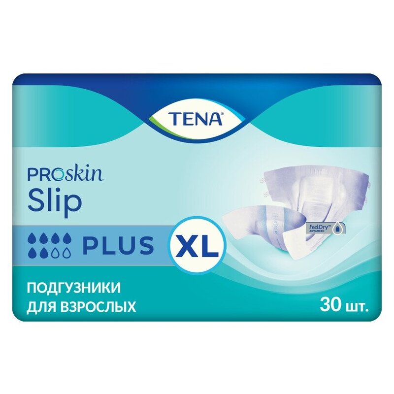 Подгузники дышащие TENA Slip Plus XL (талия/бедра 120-160 см) 30 шт.