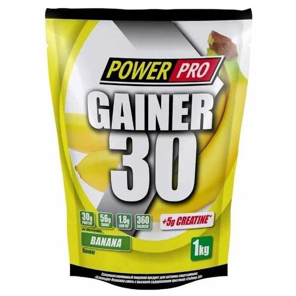 Гейнер Power Pro 30 с предтренировочным комплексом + креатин вкус банан 1 кг