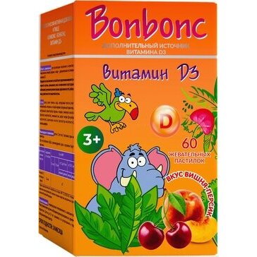 Витамин Д3 Bonbonc Вишня-персик пастилки 60 шт.