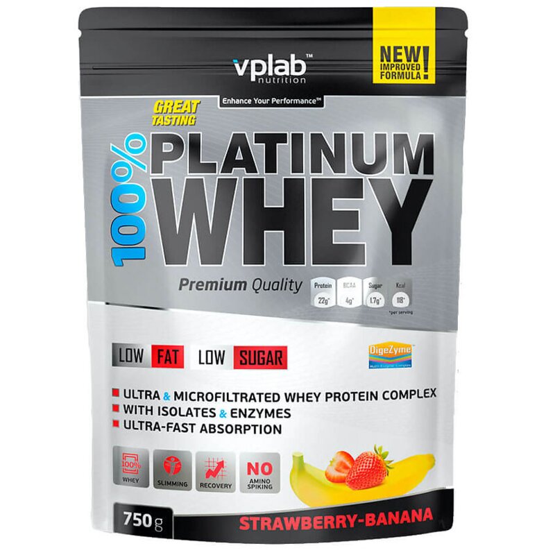 Vplab 100% Platinum Whey порошок Протеин клубника-банан пакет 750 г