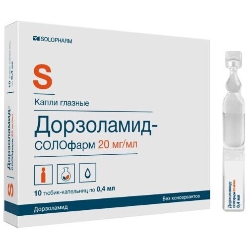 Дорзоламид-Солофарм капли глазные 20 мг/мл тюбик-капельницы 0,4 мл 10 шт.
