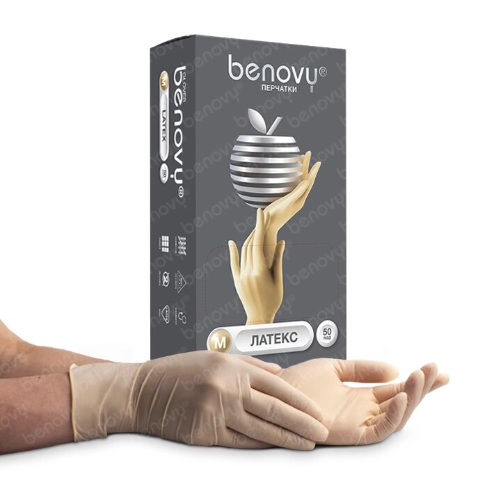 Benovy перчатки смотровые н/стер. латексные неопудренные размер m 50 пар