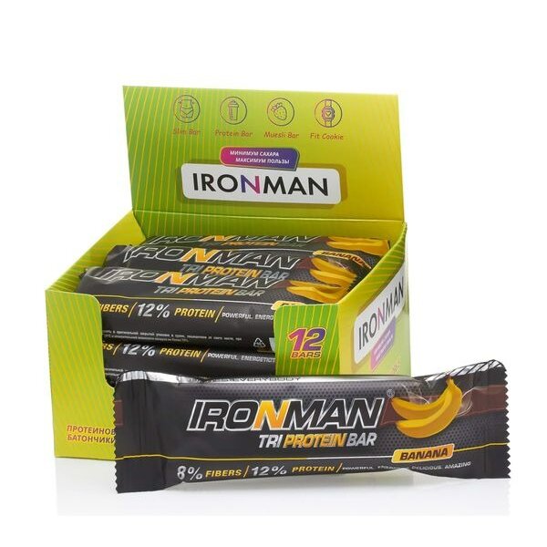 Батончик банановый в темной глазури Tri Protein Bar Ironman 50 г 12 шт.