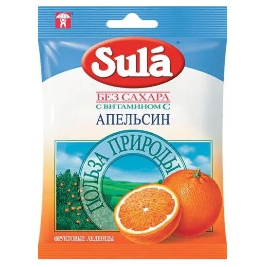 Леденцы Sula Апельсин без сахара с витамином С 60 г 1 шт.