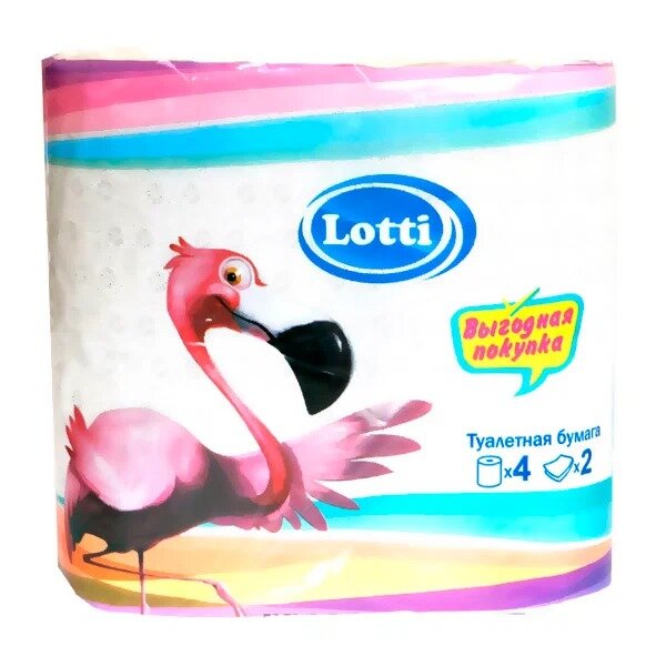 Бумага туалетная Lotti 2-слойная Фламинго белая 4 шт.