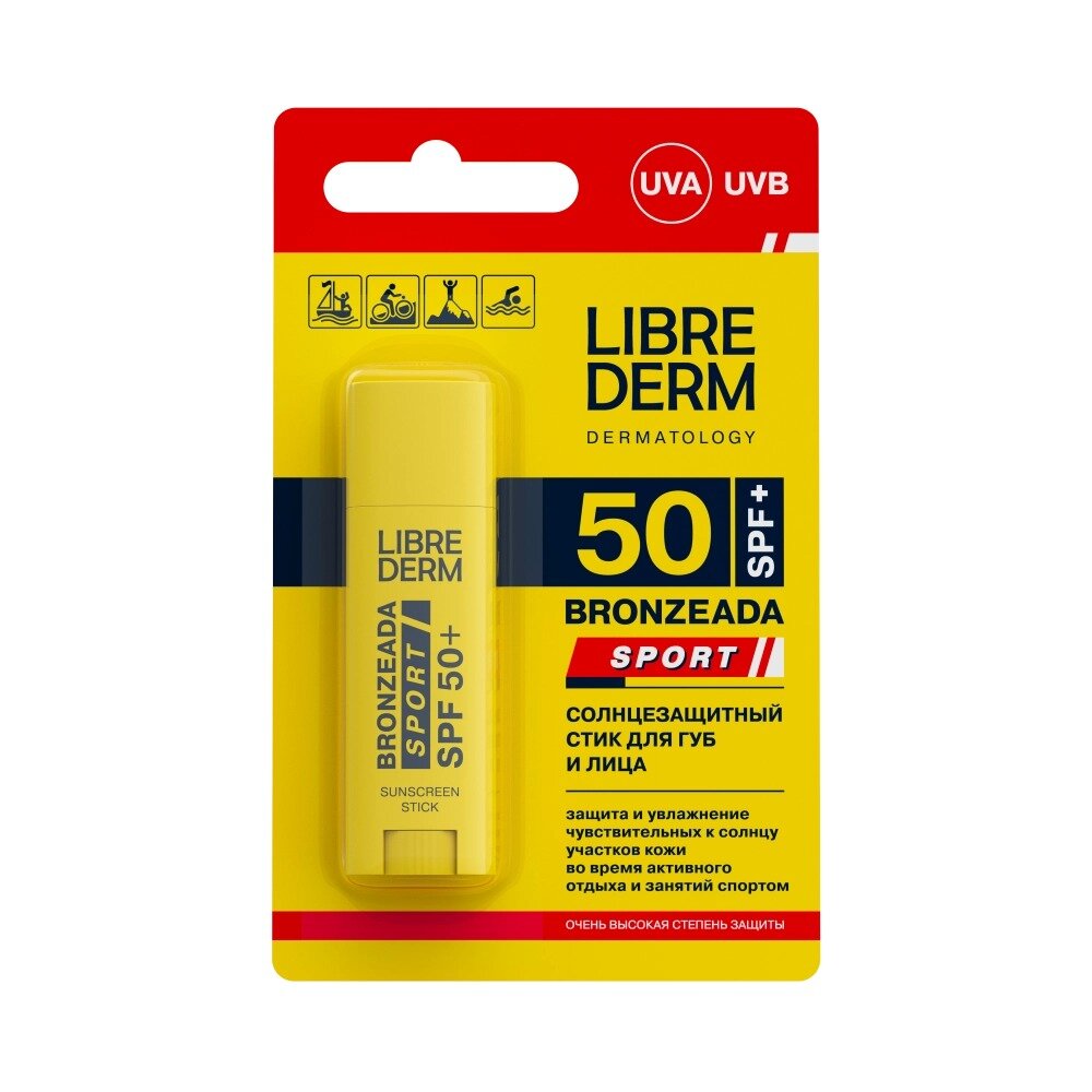 Cтик для губ и лица солнцезащитный Librederm Bronzeada Sport SPF50+ 4,8 г