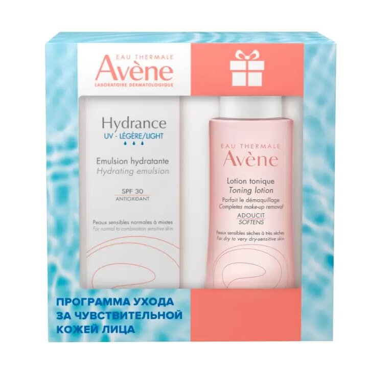 Набор Avene hydrance uv legere эмульсия spf30 40мл+лосьон тонизирующий 100мл