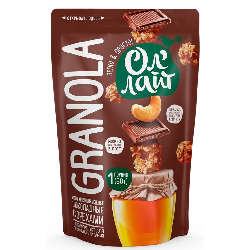 Мюсли Ол Лайт порционные шоколадные с орехами 60 г