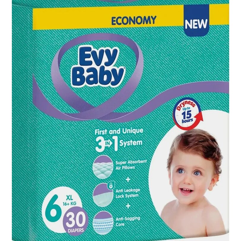 Подгузники Evy baby размер 6 16+ кг 30 шт.