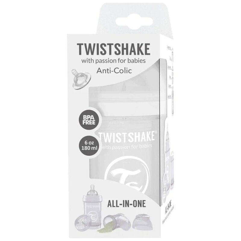 Бутылочка Twistshake антиколиковая для кормления с контейнером белая 180 мл