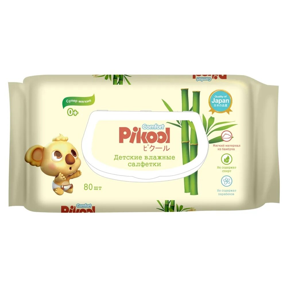 Салфетки влажные детские Pikool Comfort с экстрактом алоэ/календулы 80 шт.